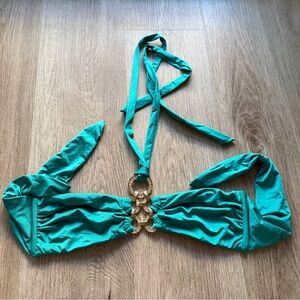 beach bunny swimwear green chainlink rhinestone detail halter bikini swim top XS